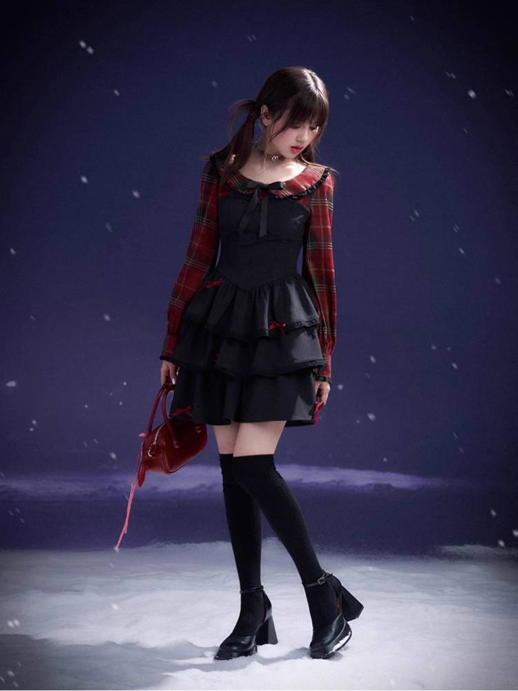 Plaid fake two piece cake dress【s0000011280】