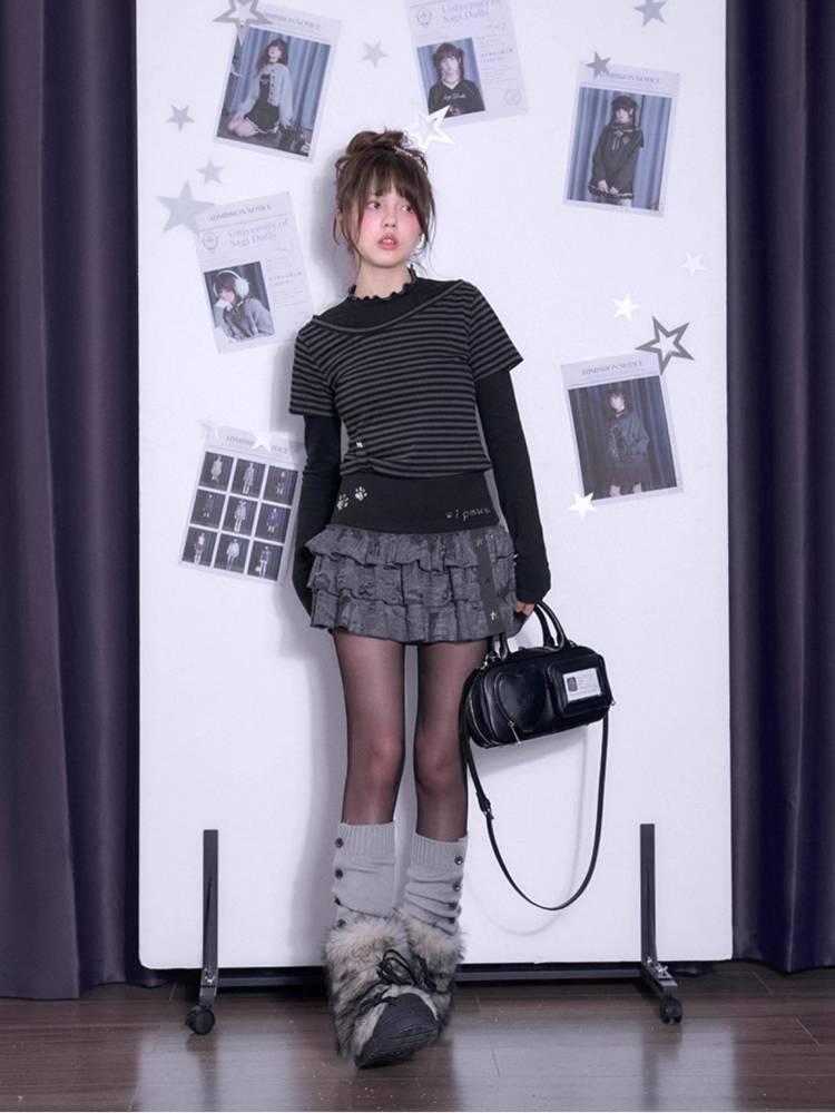 Striped fake two-piece long sleeve T-shirt【s0000011650】