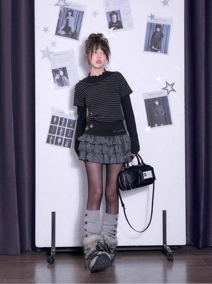 Striped fake two-piece long sleeve T-shirt【s0000011650】