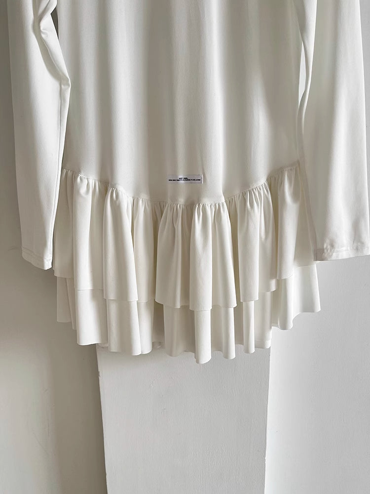 White ruffle hem dress【s0000006524】