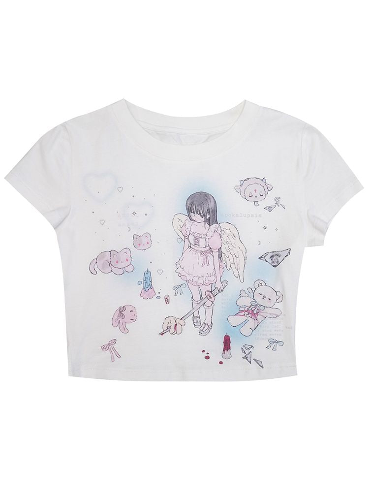 Angel print short-sleeved T-shirt【s0000002180】