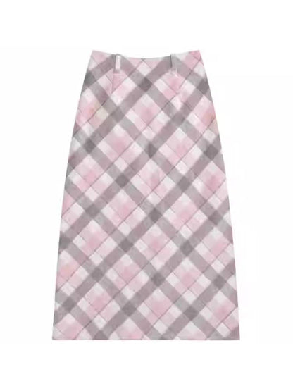 High waist slim check skirt【s0000011036】