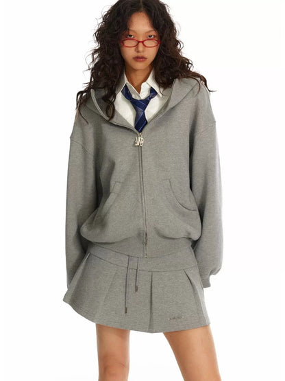 HOODED JACKET AND A-LINE PLEATED SKIRT [S0000010062]