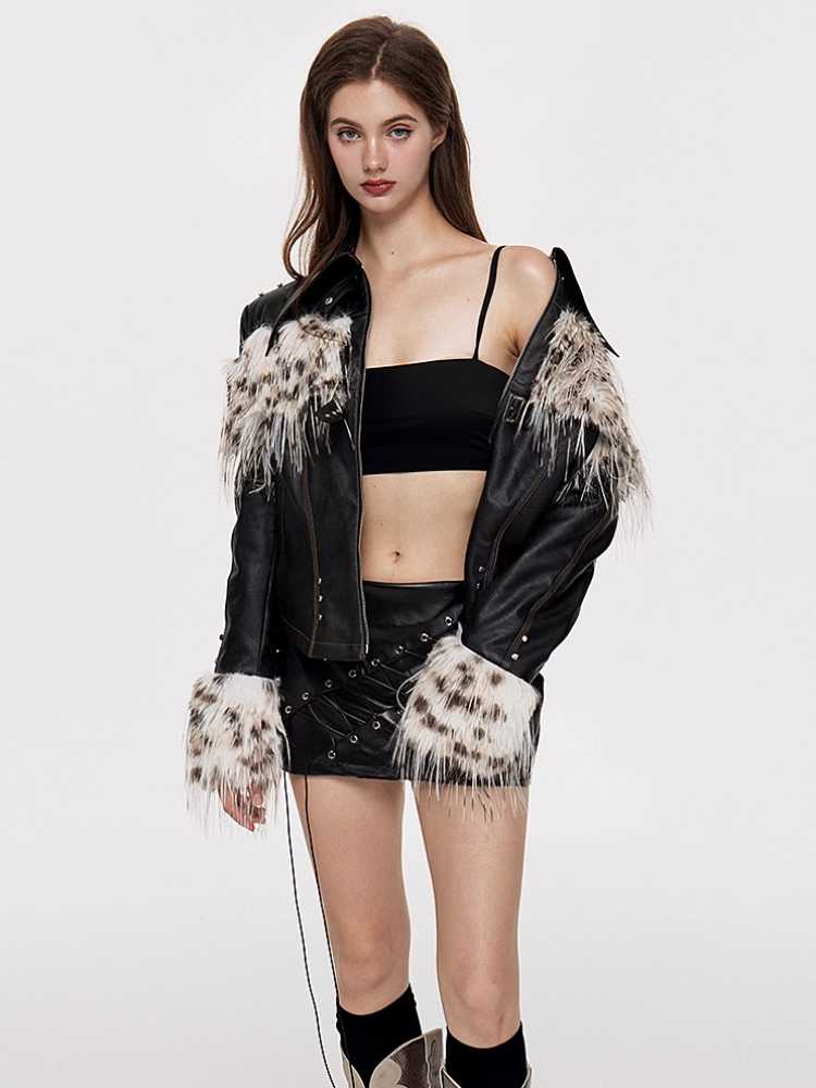 Leopard fur and leather jacket【s0000010437】