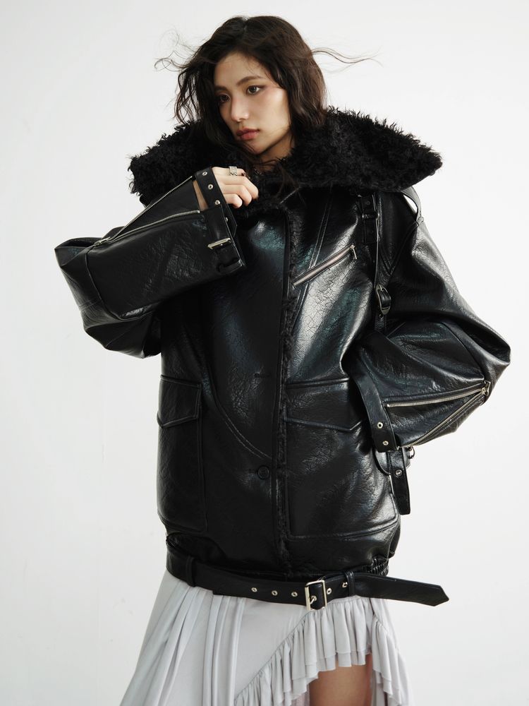 PU Leather Silhouette Jacket [S0000010916]