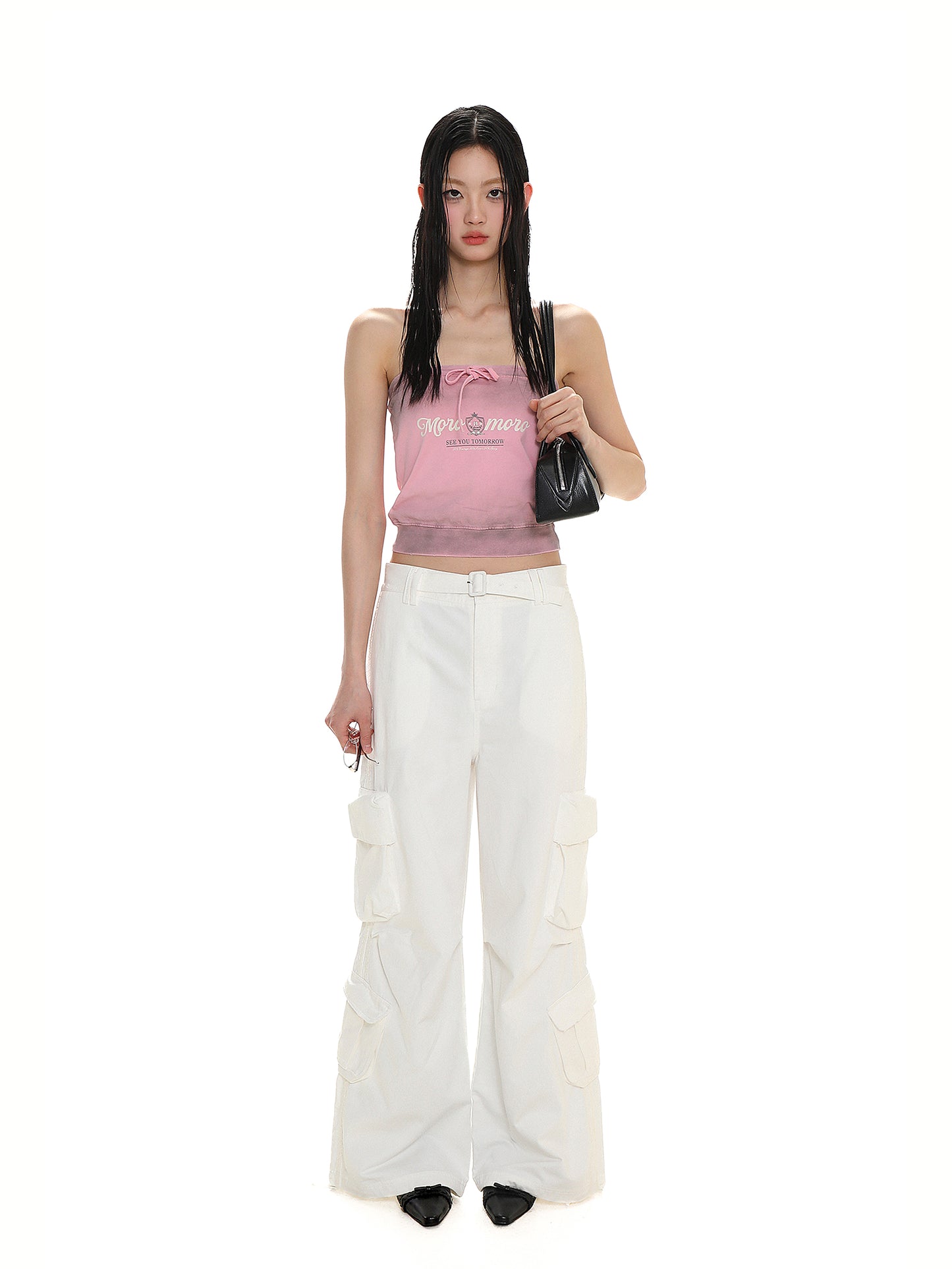 Drawstring Badge Printing Tie Bandage Tank Top【s0000008654】