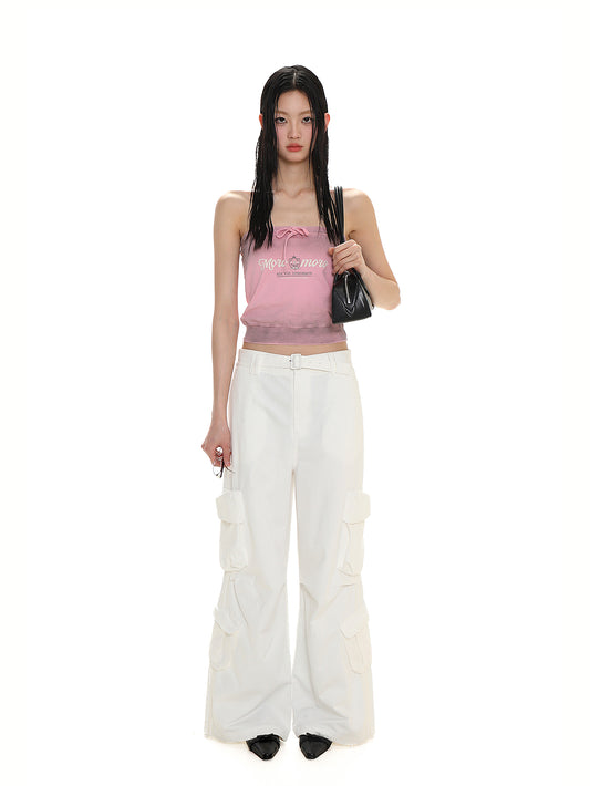 Drawstring Badge Printing Tie Bandage Tank Top【s0000008654】