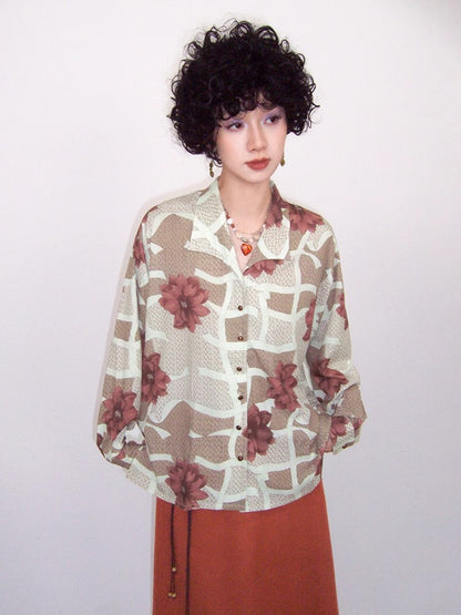 Retro print loose long sleeve shirt【s0000009788】