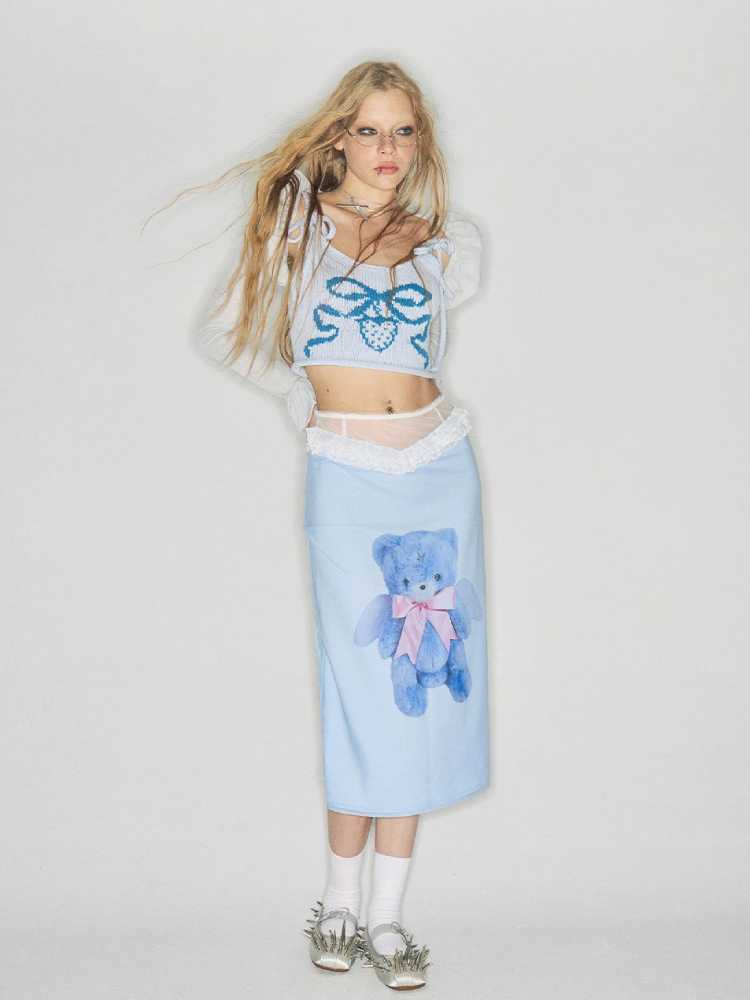 Bear print straight skirt【s0000010257】