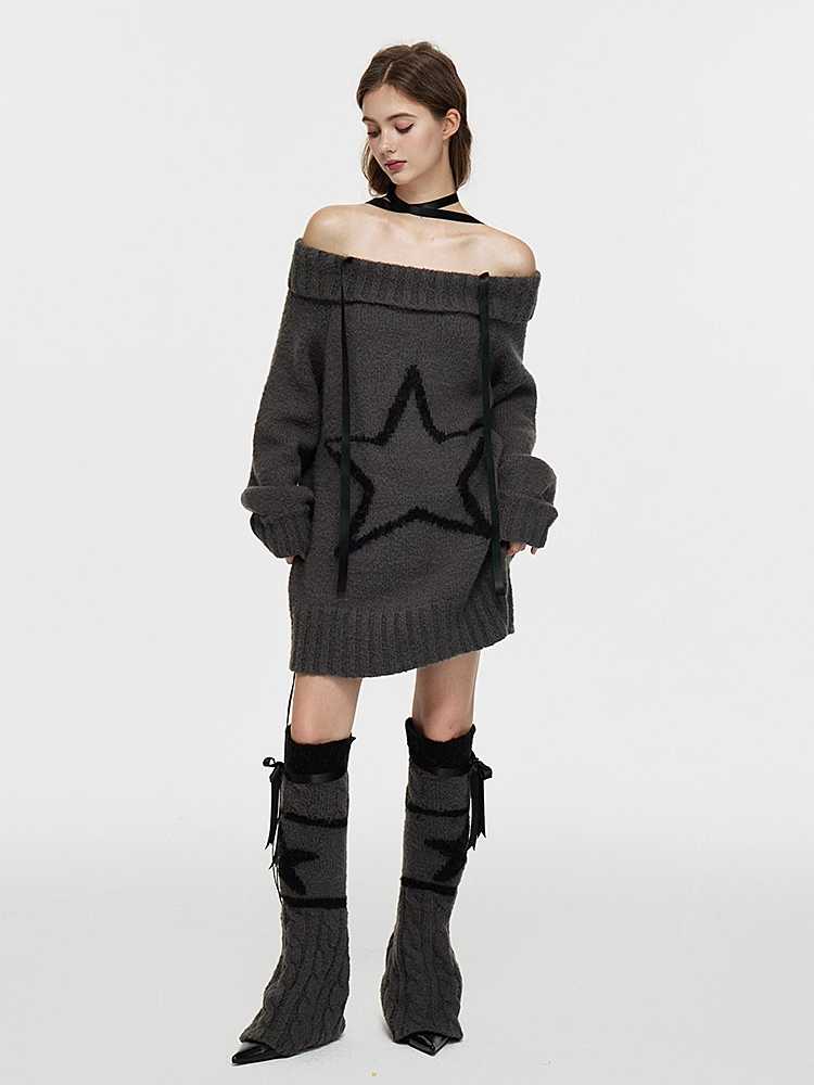 One-shoulder wool sweater and leg warmers【s0000010434】