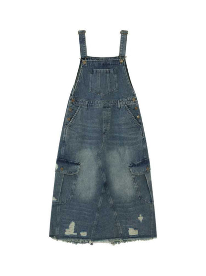 Loose denim suspender skirt【s0000009796】