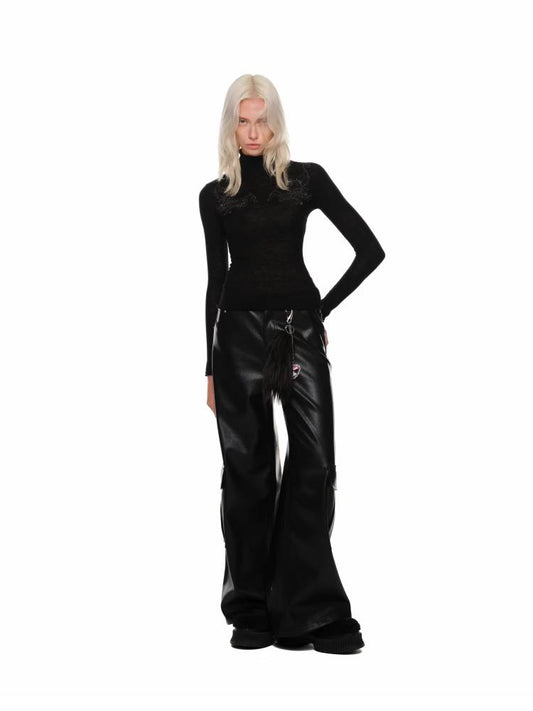 넓은 다리 가죽 바지 [S0000011392]