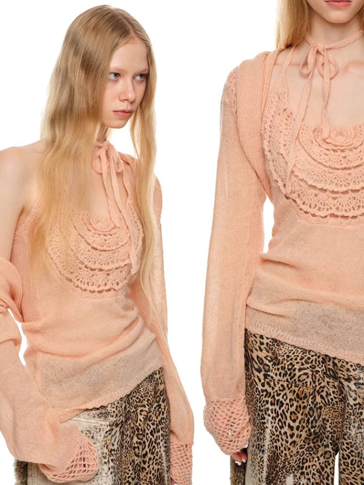 Halter neck vest and loose short cardigan【s0000011398】