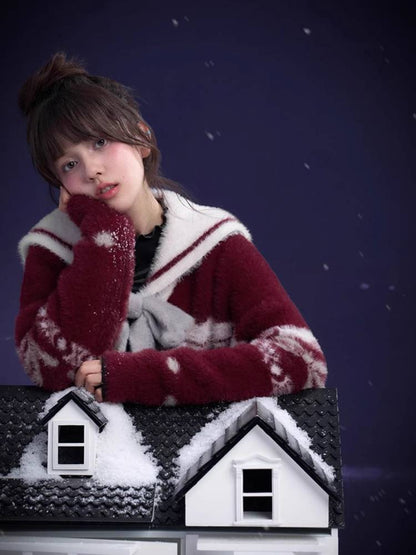 Sailor collar fake 2 piece cardigan【s0000011283】