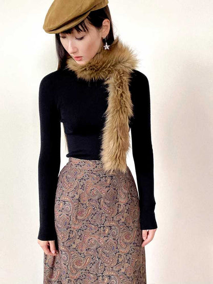 Cashew Print High Waist A-Line Skirt [S0000010702]