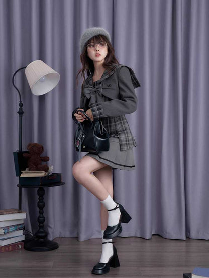 Plaid Sailor Collar Dress Jacket [S0000010697]