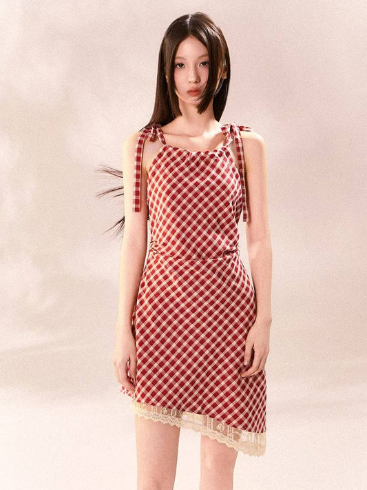 Red plaid dress【s0000008412】