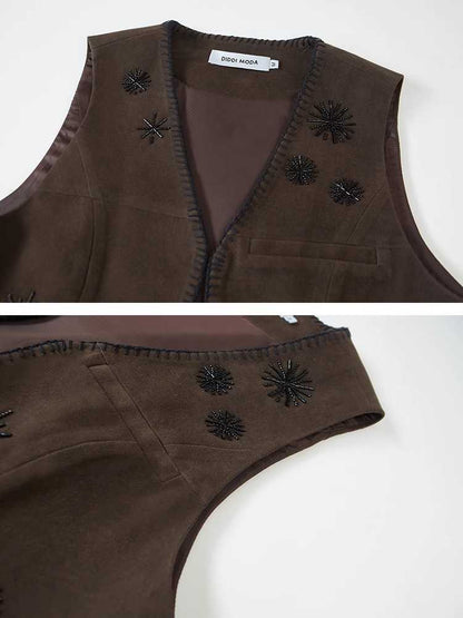 Imitation suede beaded embroidered vest【s0000010772】