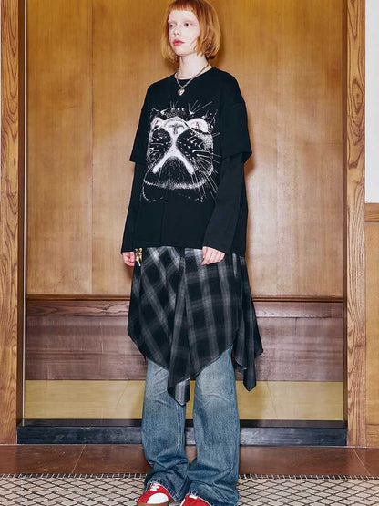 Fake two-piece long sleeve loose T-shirt【s0000009837】