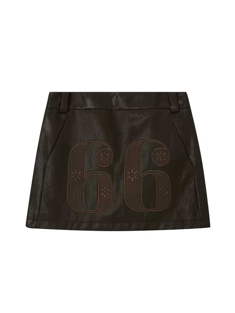 Embroidered leather skirt【s0000009665】