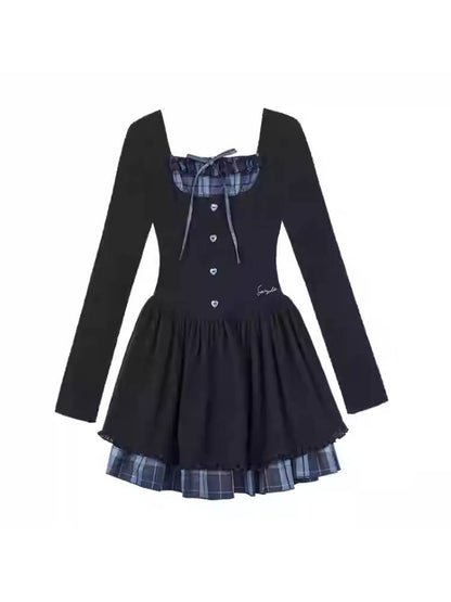 Plaid long sleeve knit dress【s0000011282】