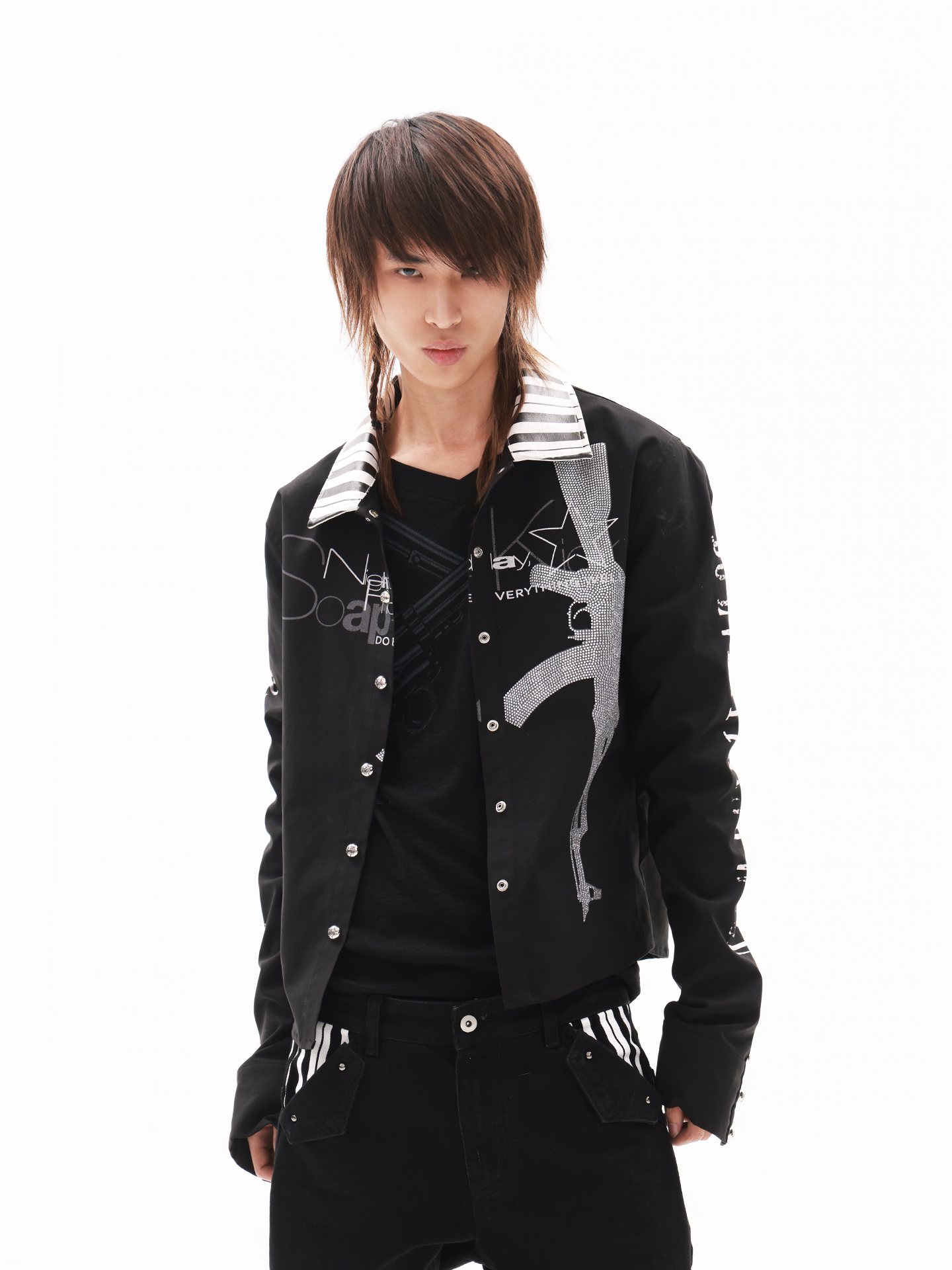 Twill Rhinestone Slogan Jacket【s0000018336】