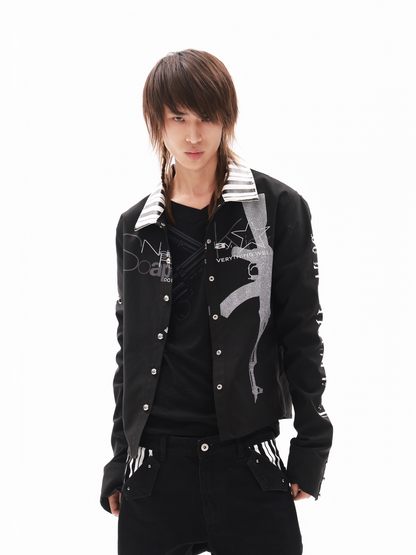 Twill Rhinestone Slogan Jacket【s0000018336】