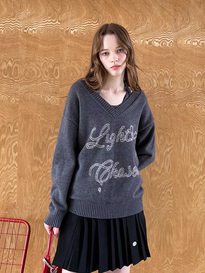 V-neck pullover knit sweater【s0000010805】