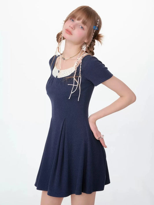 Fake two piece short sleeve dress【s0000007814】