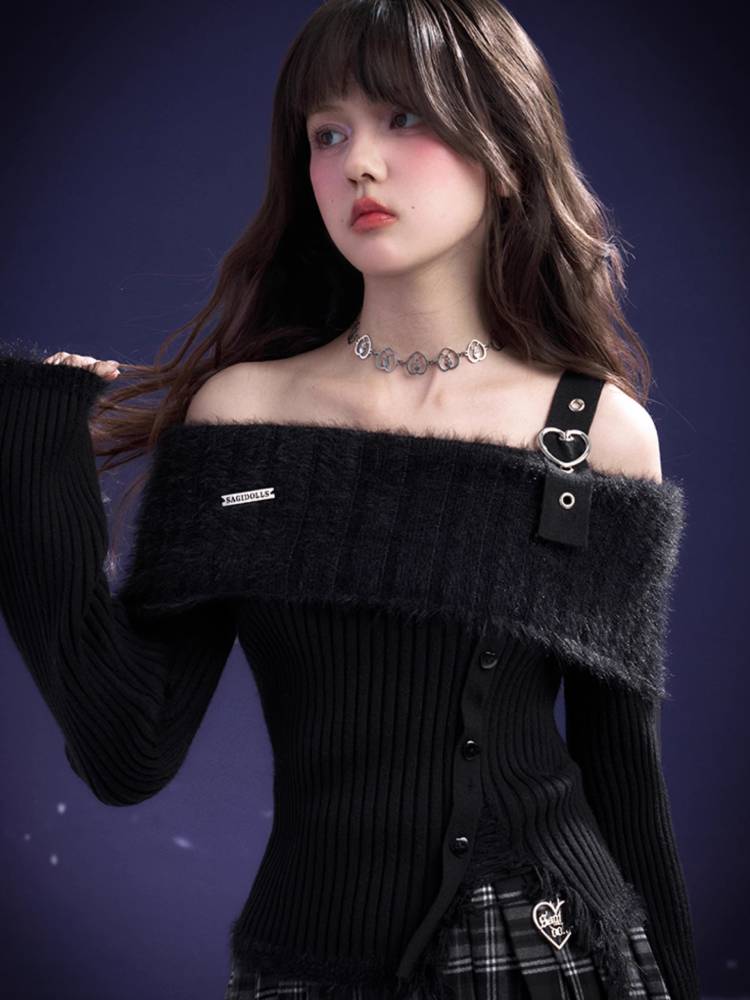 Off-the-shoulder slim knit【s0000011649】