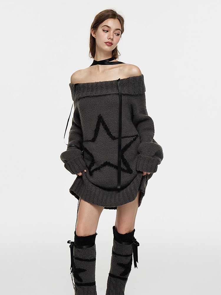 One-shoulder wool sweater and leg warmers【s0000010434】