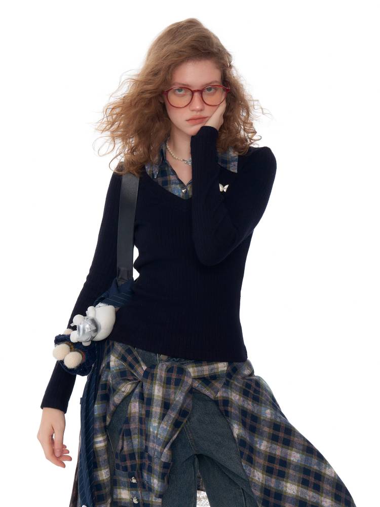 Fake two piece slim fit sweater【s0000011037】