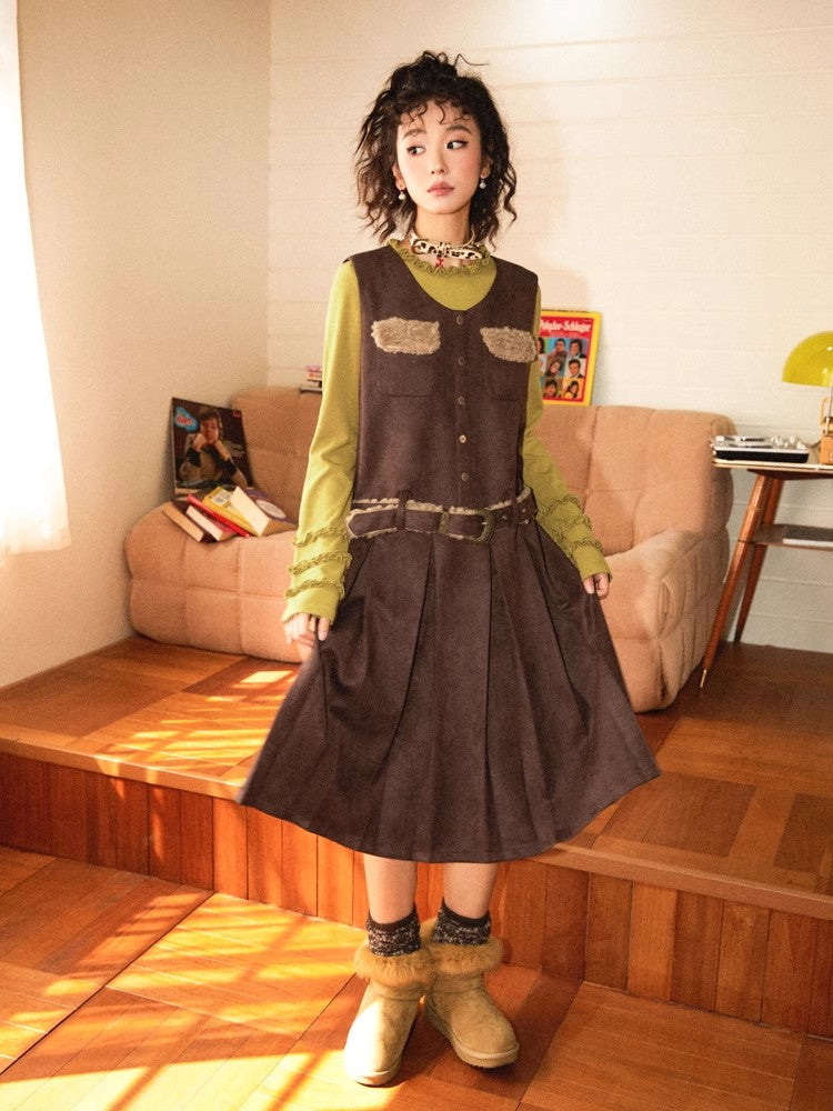 Belted suede skirt【s0000010358】