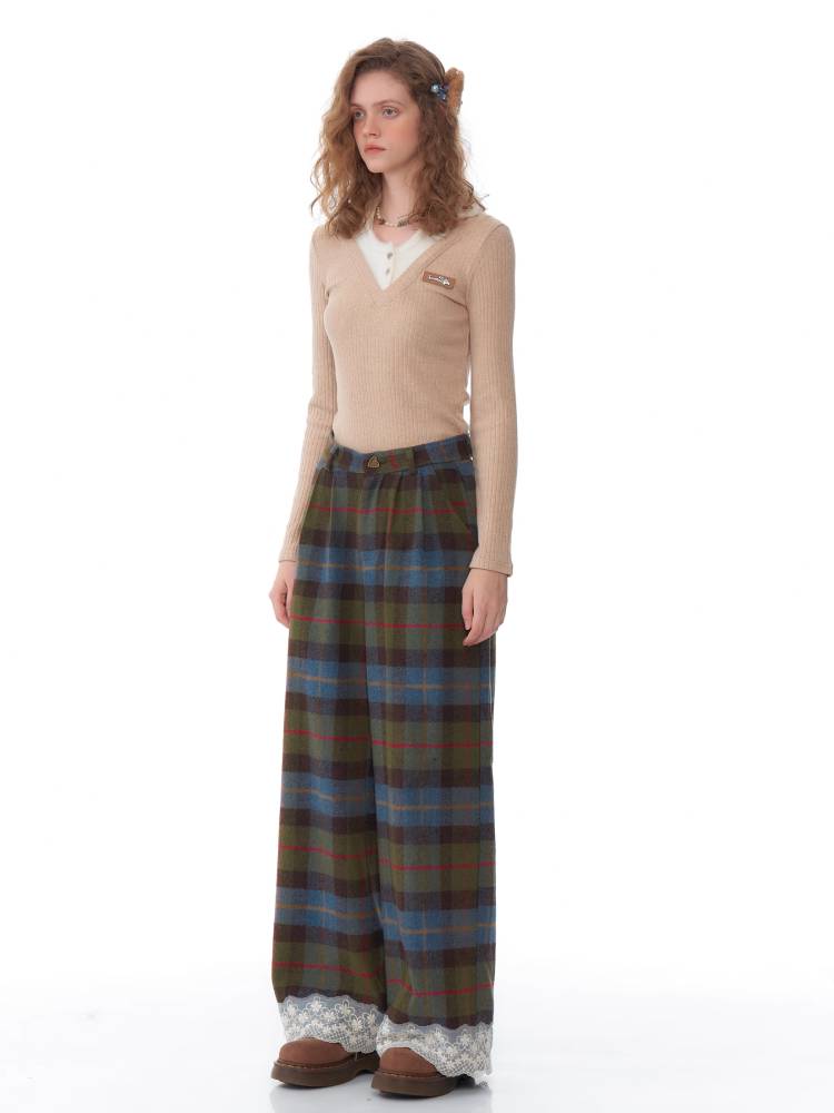 High waist slim plaid casual pants【s0000011048】