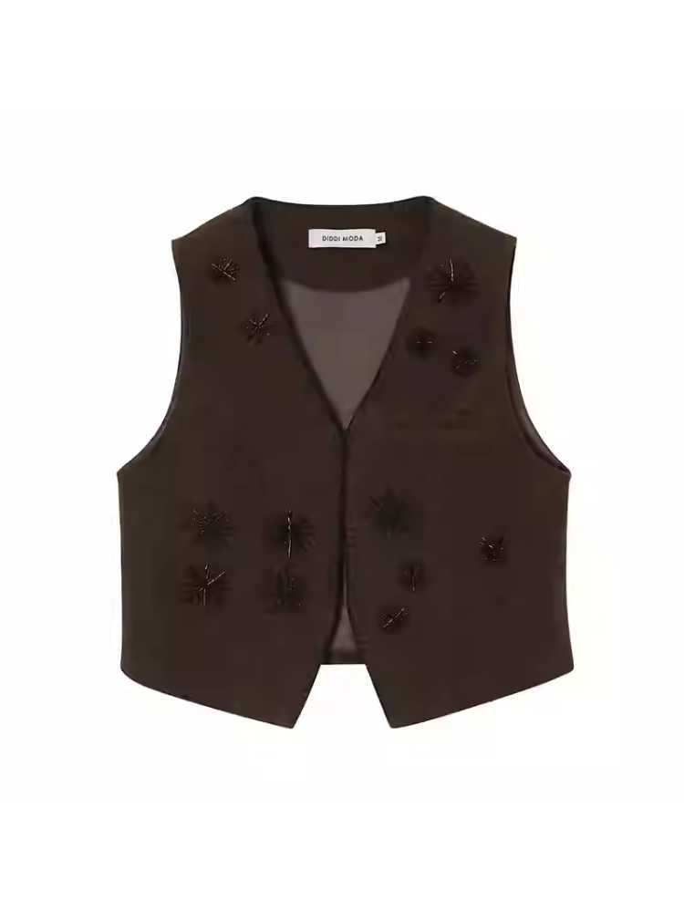 Imitation suede beaded embroidered vest【s0000010772】