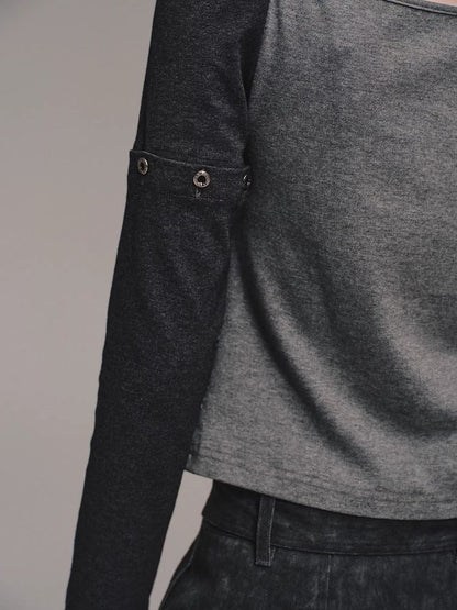 Detachable Long Sleeve Cotton T-Shirt [S0000010135]