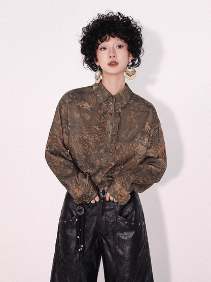 Printed ruffled long sleeve shirt【s0000009792】