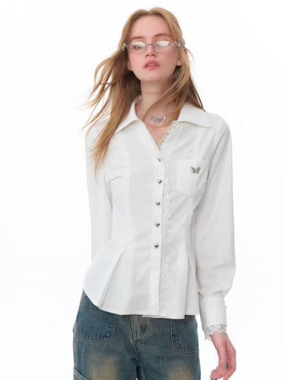 Slim lace long sleeve shirt【s0000011081】