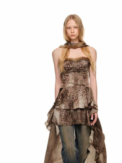 Leopard print chiffon tube top dress【s0000011401】