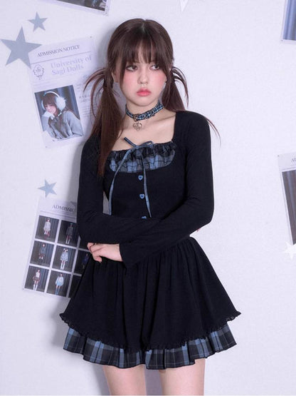 Plaid long sleeve knit dress【s0000011282】