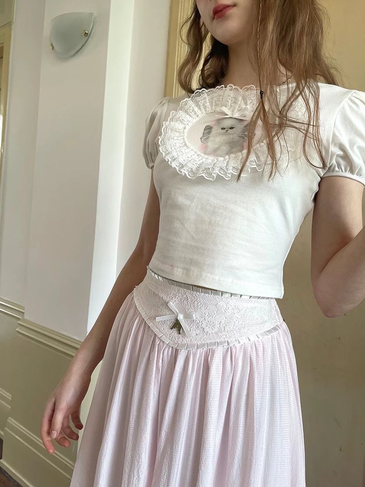 Ribbon Lace Splicing Long Skirt [S0000008726]