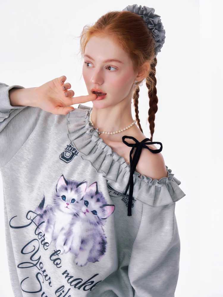 Cat Print Sweatshirt [S0000010166]