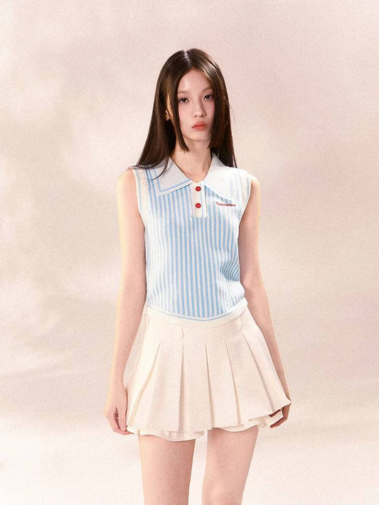 Polo knit short sleeves and pleated skirt【s0000008414】