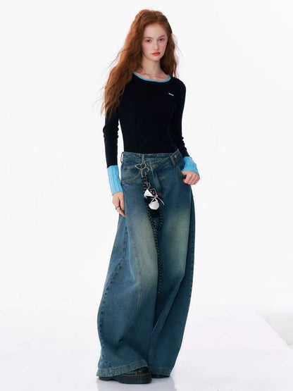 High Waist Slim Wide Leg Jeans [S0000010175]