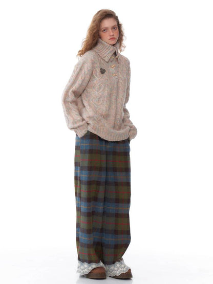 High waist slim plaid casual pants【s0000011048】