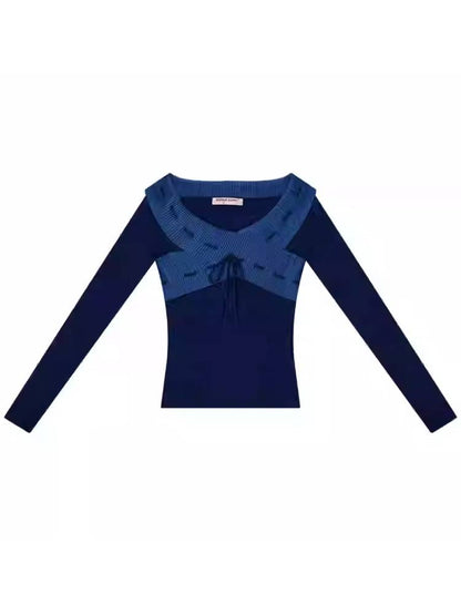 Retro slim fit V-neck sweater【s0000011044】