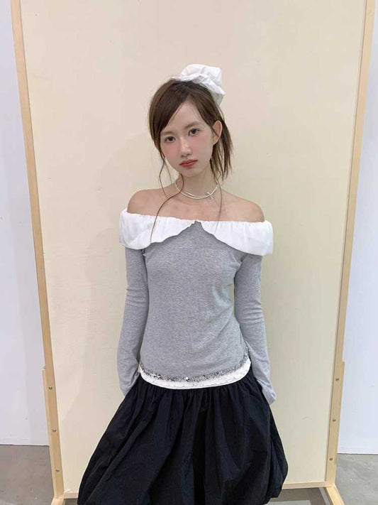 Sweet One-Shoulder Long-Sleeve T-Shirt [S0000010372]