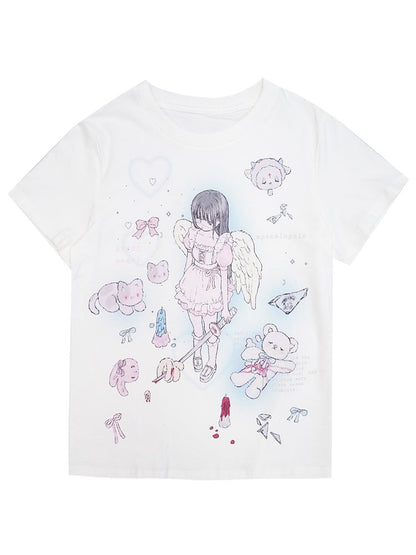 Angel print loose T-shirt【s0000002181】