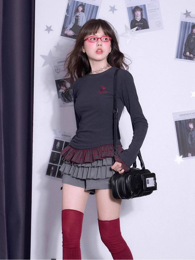 Plaid slim T-shirt【s0000011654】