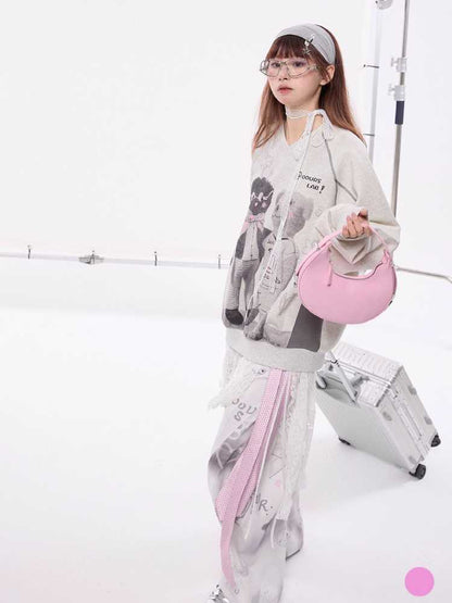 OVERSIZED LOOSE BEAR PRINT TOP AND BAT CURTAIN [S0000010426]